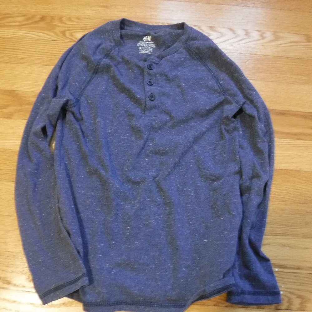 H&M Boys Size 8-10 Blue Henley Long Sleeve Shirt